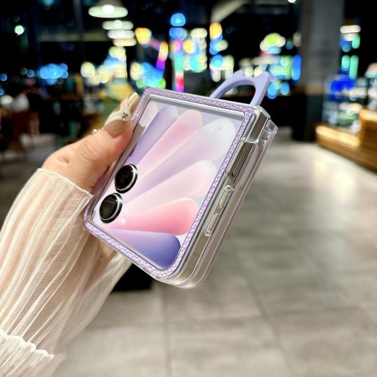 For Honor Magic V Flip 2 Transparent Frame Jelly PU + PC Phone Case with Ring Holder