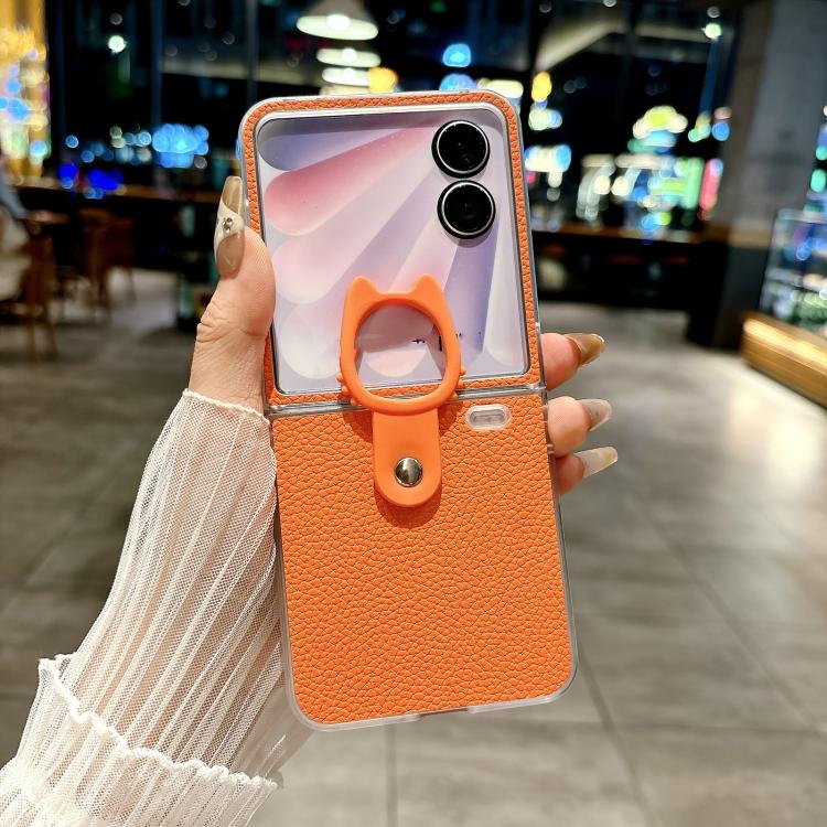 For Honor Magic V Flip Transparent Frame Jelly PU + PC Phone Case with Ring Holder