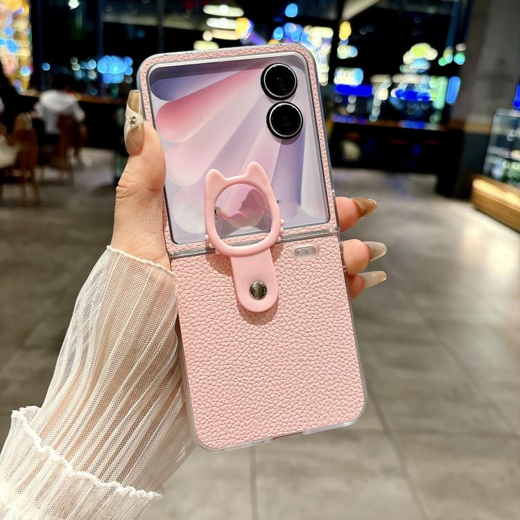 For Honor Magic V Flip Transparent Frame Jelly PU + PC Phone Case with Ring Holder
