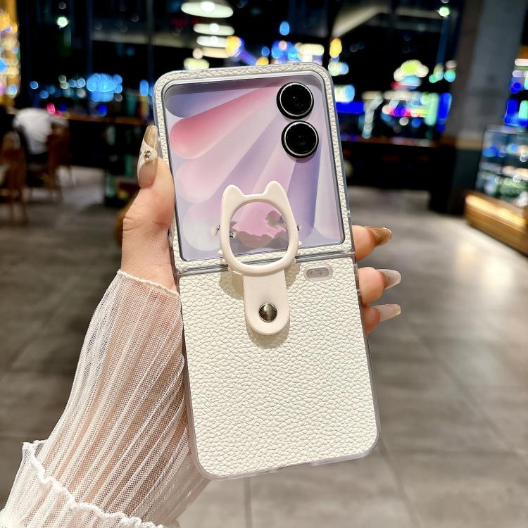 For Honor Magic V Flip Transparent Frame Jelly PU + PC Phone Case with Ring Holder
