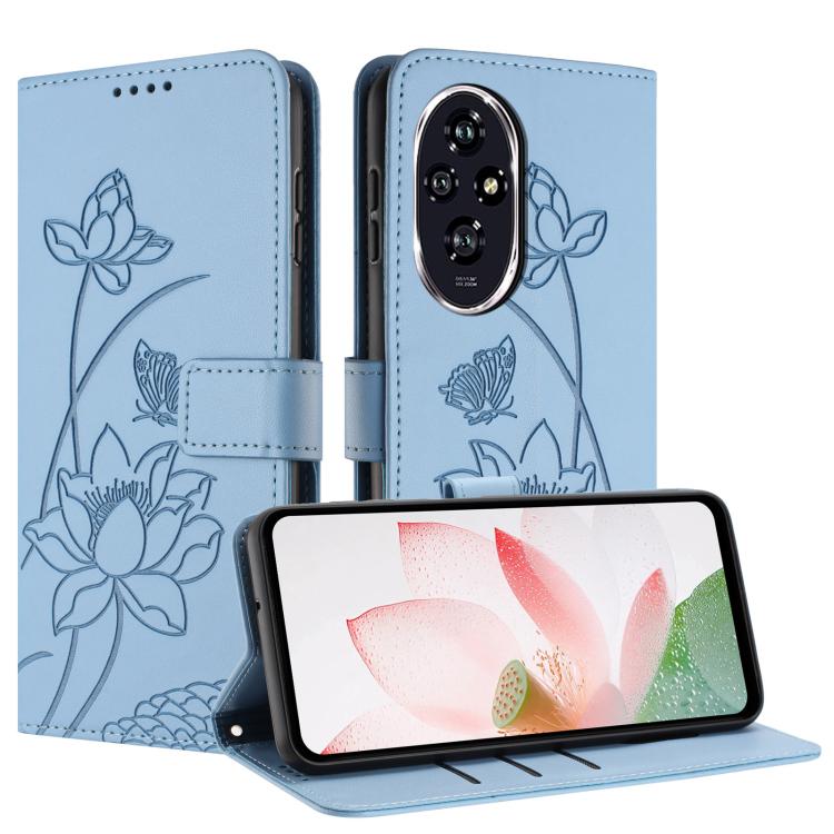 For Honor 200 Lotus Embossed Leather Phone Case with Lanyard