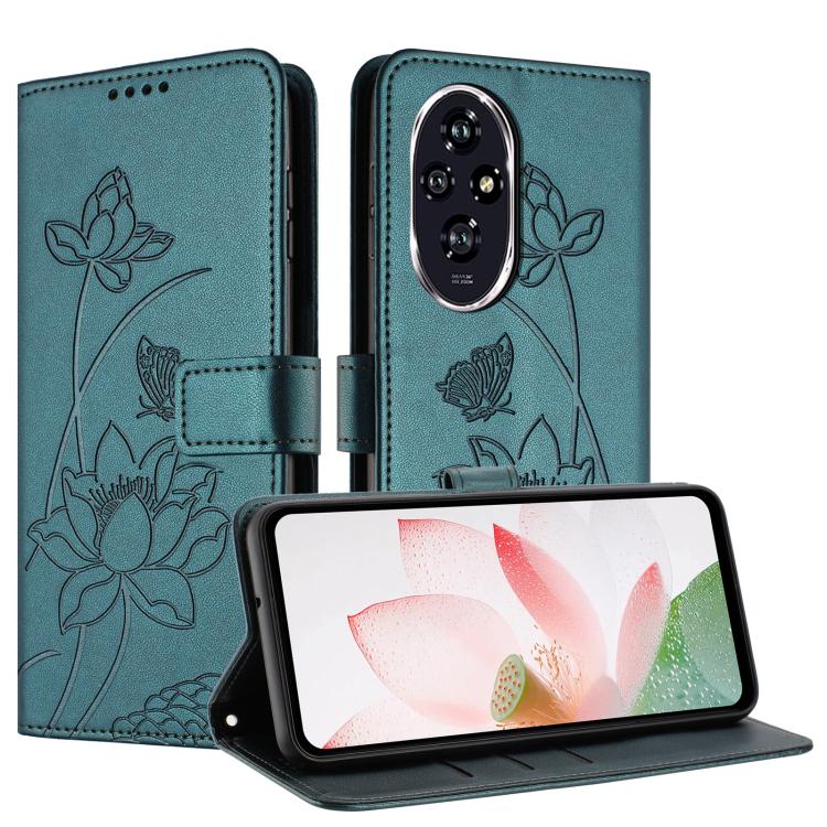For Honor 200 Pro Lotus Embossed Leather Phone Case with Lanyard