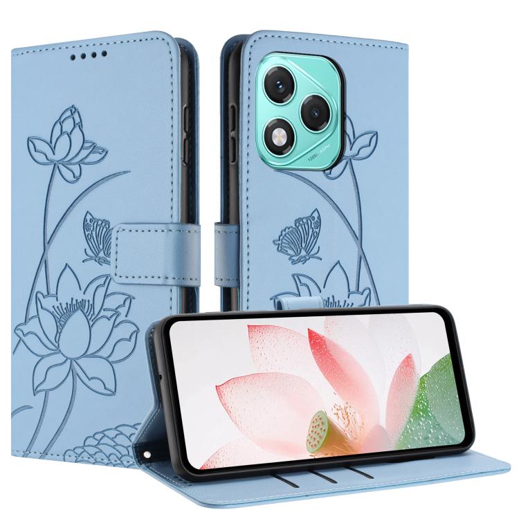 For Honor 400 Lite Global Lotus Embossed Leather Phone Case with Lanyard