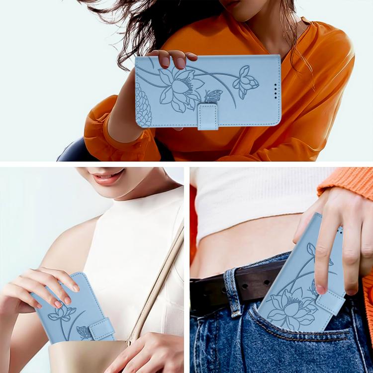 For Honor 400 Lite Global Lotus Embossed Leather Phone Case with Lanyard