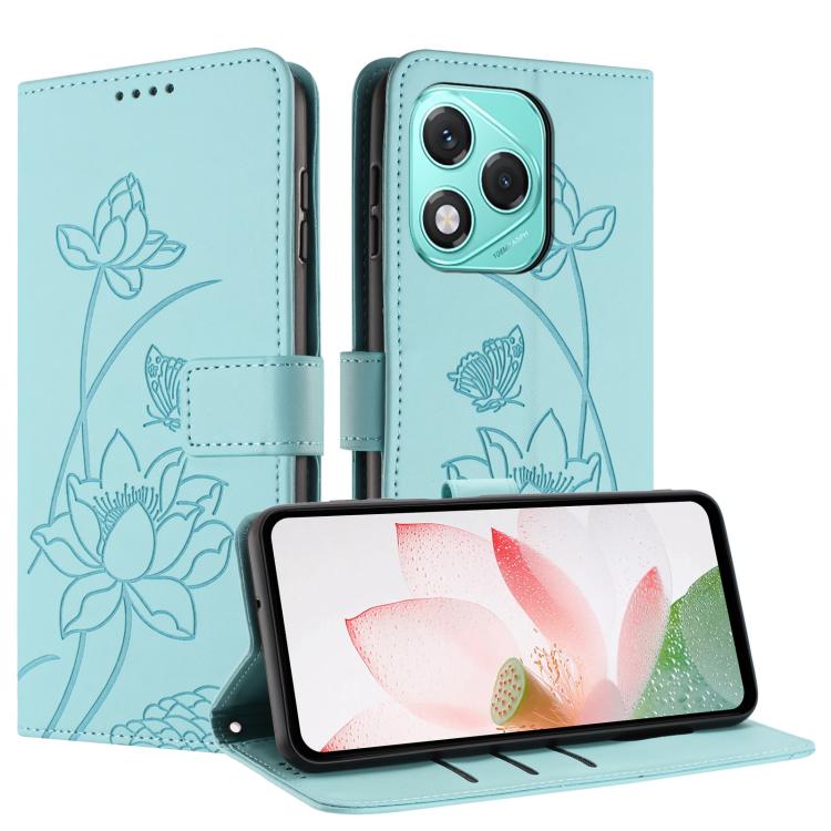 For Honor 400 Lite Global Lotus Embossed Leather Phone Case with Lanyard