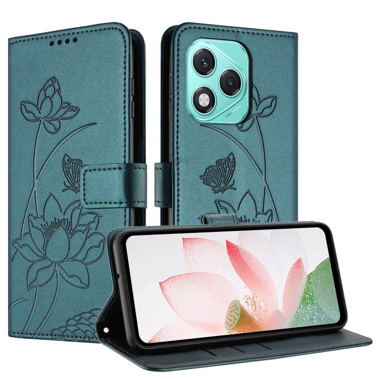 For Honor 400 Lite Global Lotus Embossed Leather Phone Case with Lanyard