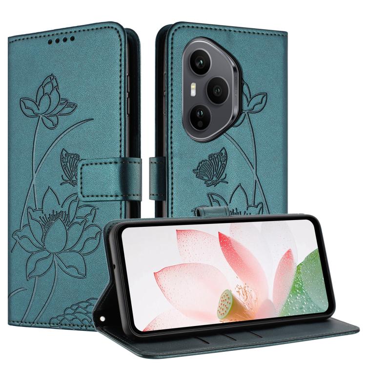 For Honor 400 Pro Global 160.8mm Lotus Embossed Leather Phone Case with Lanyard