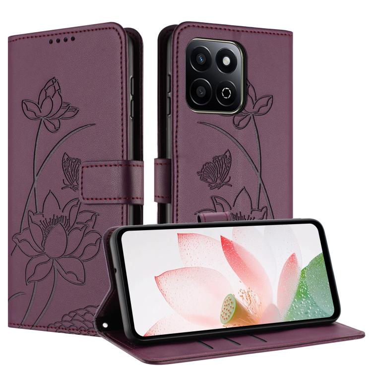 For Honor X7c 4G / 200 Smart 5G Lotus Embossed Leather Phone Case with Lanyard