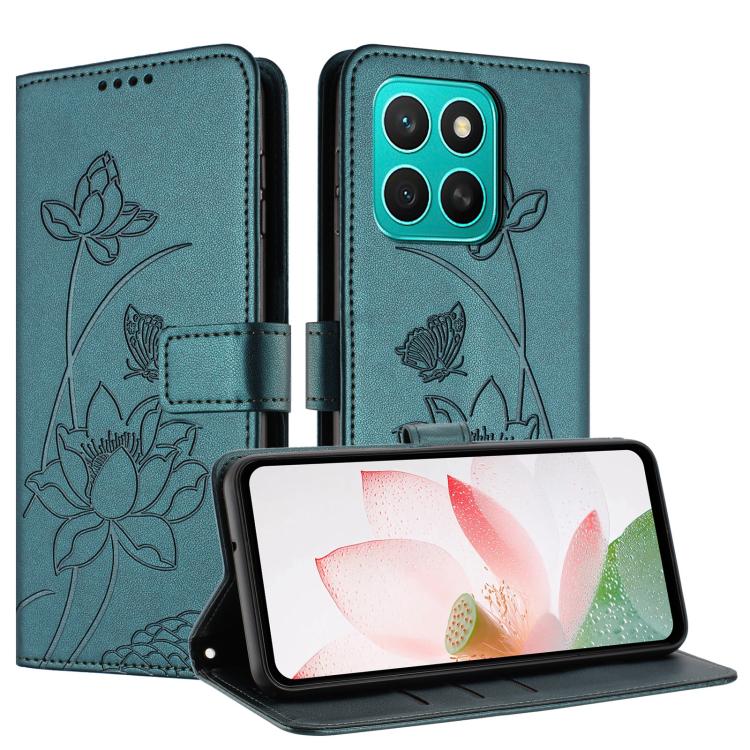 For Honor X8c 4G Lotus Embossed Leather Phone Case with Lanyard
