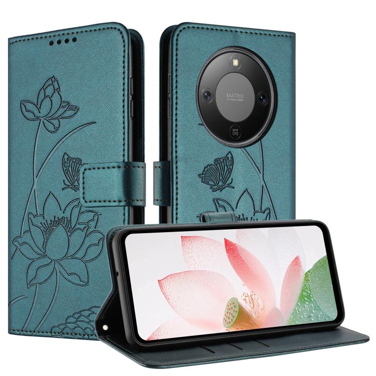 For Honor X70 5G Lotus Embossed Leather Phone Case with Lanyard