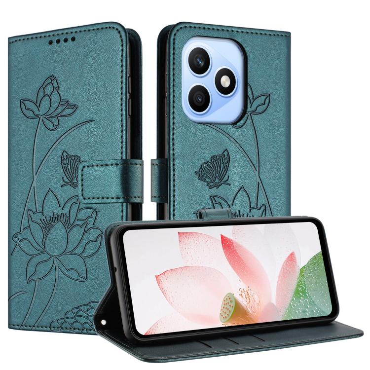 For Honor X8d 4G Lotus Embossed Leather Phone Case with Lanyard