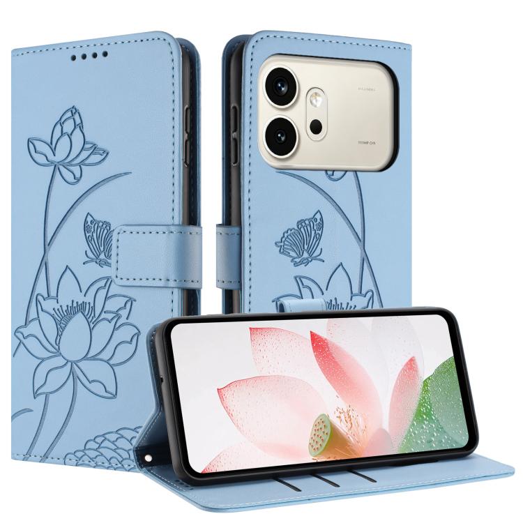 For Honor 600 / 600 Pro Global Lotus Embossed Leather Phone Case with Lanyard