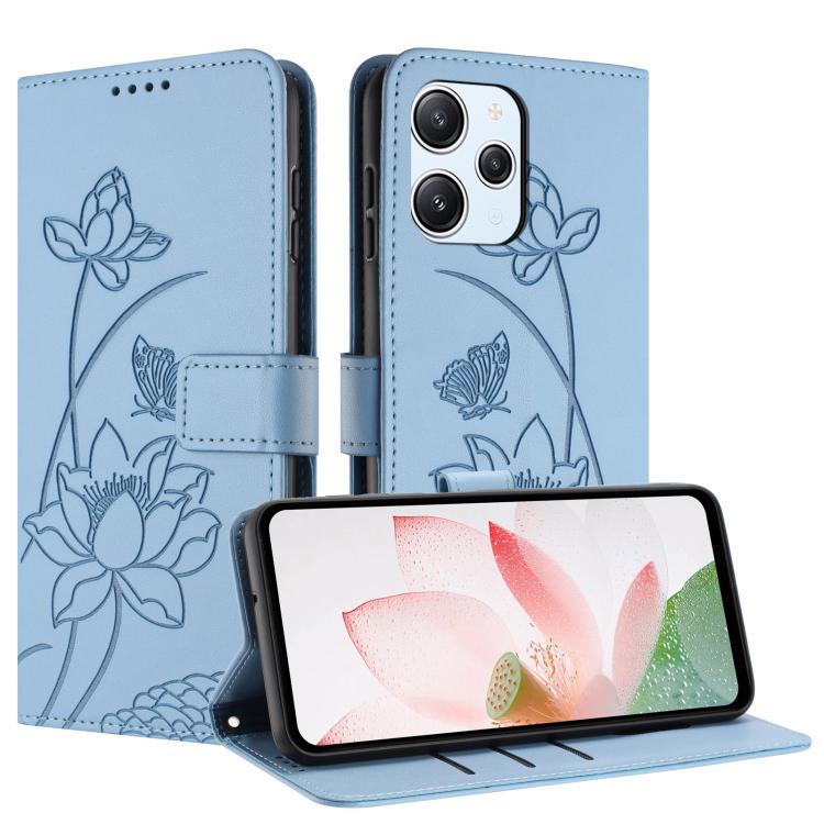 For Redmi 12 4G/5G / Note 12R / Poco M6 Pro 5G Lotus Embossed Leather Phone Case with Lanyard