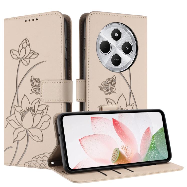 For Redmi 14C 4G / A4 / 14R 5G / Poco C75 Lotus Embossed Leather Phone Case with Lanyard