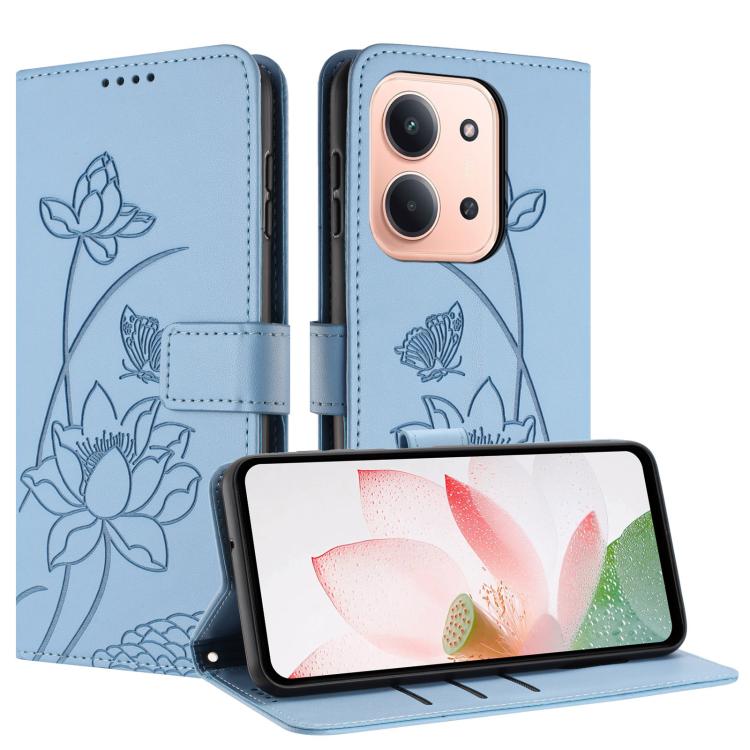 For Redmi 15C 5G / 4G EU 173mm / Poco C85 5G Lotus Embossed Leather Phone Case with Lanyard