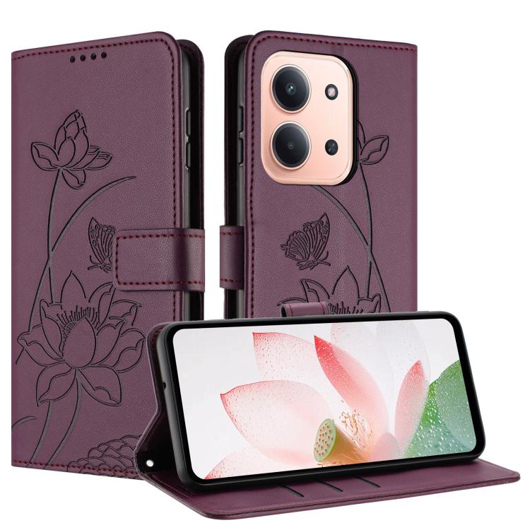 For Redmi 15C 5G / 4G EU 173mm / Poco C85 5G Lotus Embossed Leather Phone Case with Lanyard
