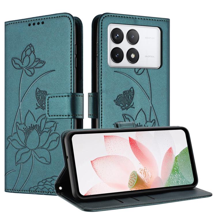 For Redmi K70E / Poco  X6 Pro Lotus Embossed Leather Phone Case with Lanyard