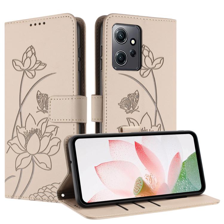 For Redmi Note 12 4G Global Lotus Embossed Leather Phone Case with Lanyard