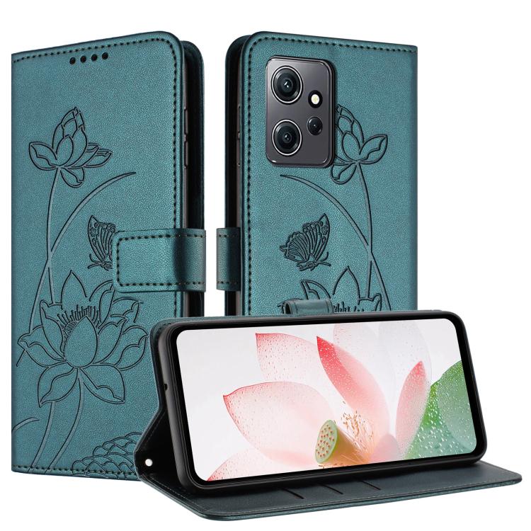 For Redmi Note 12 4G Global Lotus Embossed Leather Phone Case with Lanyard