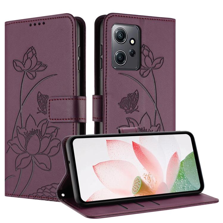 For Redmi Note 12 4G Global Lotus Embossed Leather Phone Case with Lanyard
