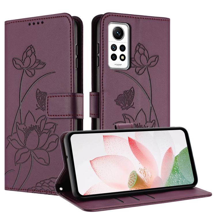 For Redmi Note 12 Pro 4G Global Lotus Embossed Leather Phone Case with Lanyard