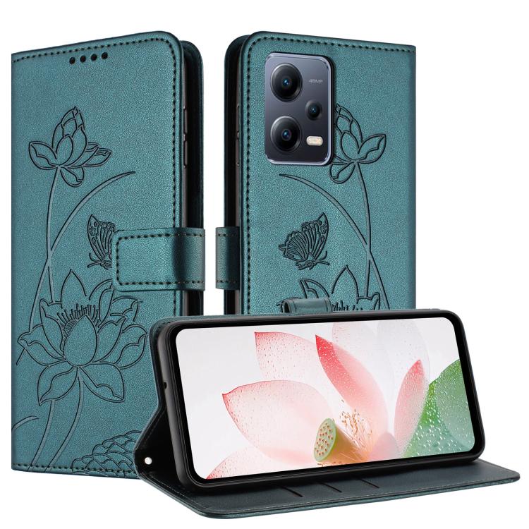 For Redmi Note 12 Pro 5G Global / Poco X5 Pro Lotus Embossed Leather Phone Case with Lanyard