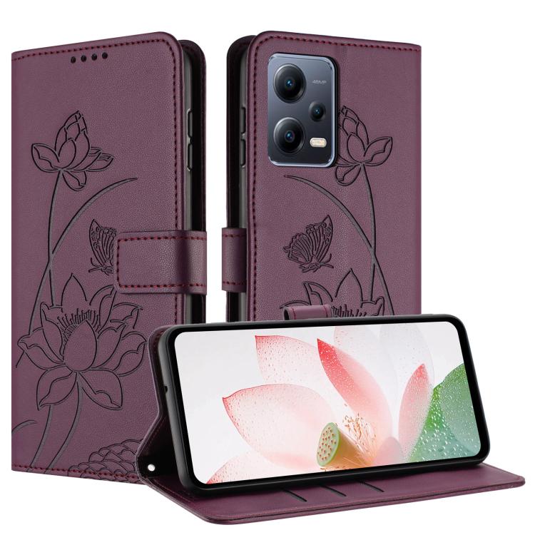 For Redmi Note 12 Pro 5G Global / Poco X5 Pro Lotus Embossed Leather Phone Case with Lanyard