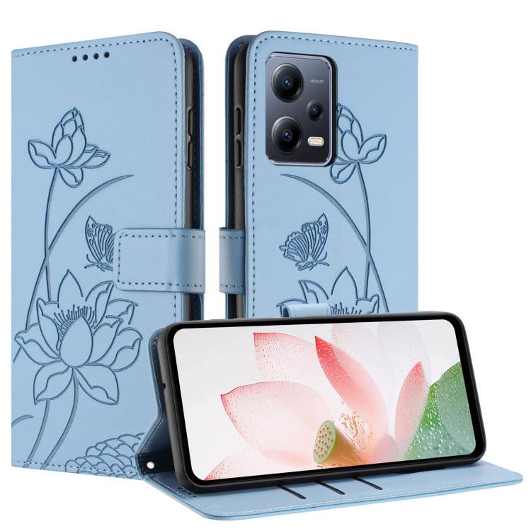 For Redmi Note 12 Pro+ Global Lotus Embossed Leather Phone Case with Lanyard