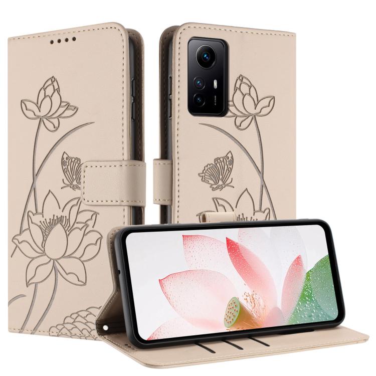 For Redmi Note 12S 4G Global Lotus Embossed Leather Phone Case with Lanyard