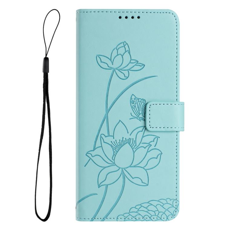 For Redmi Note 13 4G Global Lotus Embossed Leather Phone Case with Lanyard