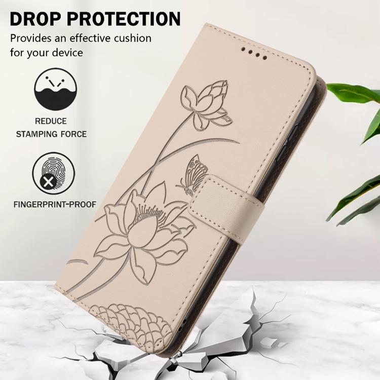 For Redmi Note 13 5G Global Lotus Embossed Leather Phone Case with Lanyard