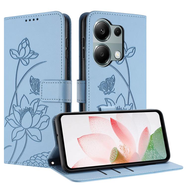 For Redmi Note 13 Pro 4G / Note 14S 4G Global Lotus Embossed Leather Phone Case with Lanyard