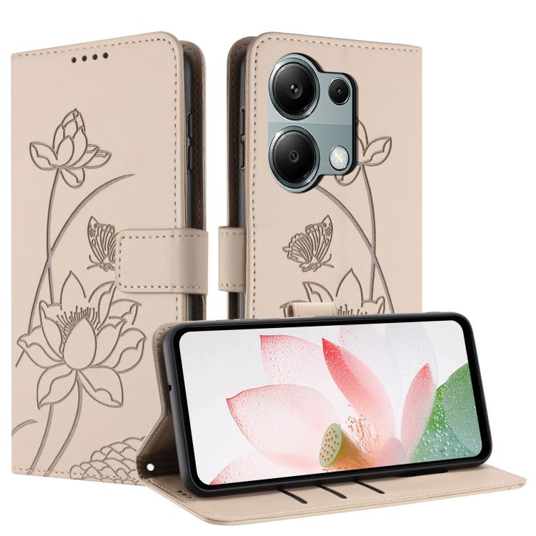 For Redmi Note 13 Pro 4G / Note 14S 4G Global Lotus Embossed Leather Phone Case with Lanyard