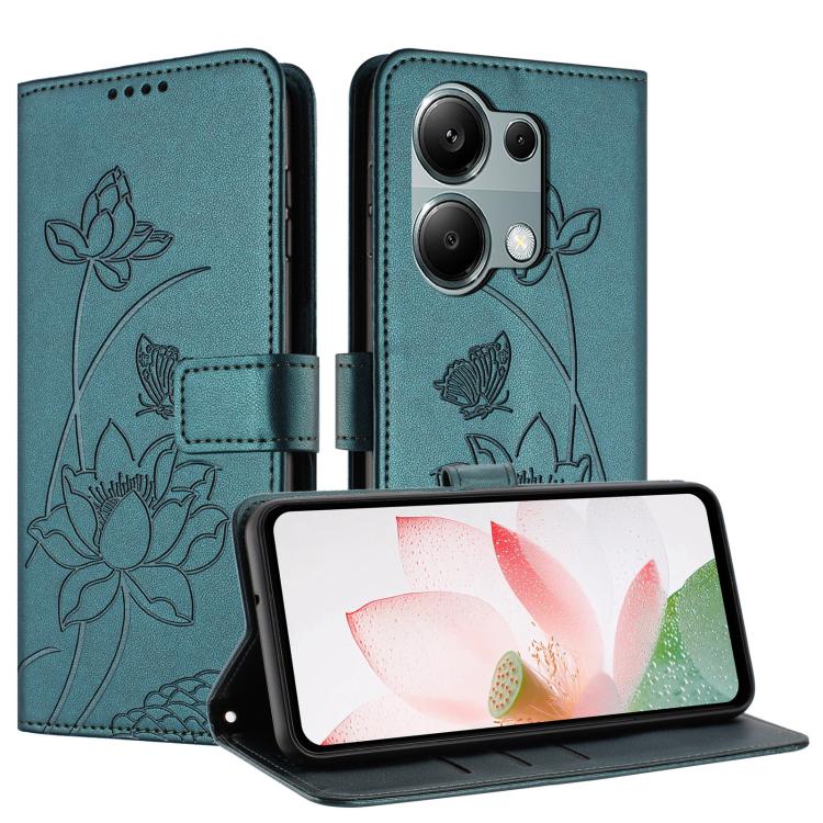 For Redmi Note 13 Pro 4G / Note 14S 4G Global Lotus Embossed Leather Phone Case with Lanyard