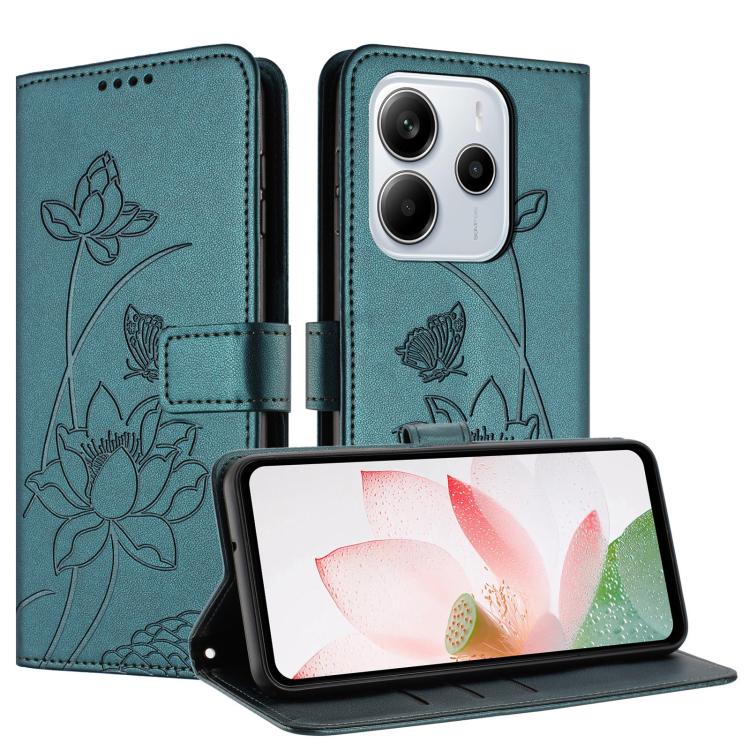 For Redmi Note 14 4G EU 164.84mm Lotus Embossed Leather Phone Case with Lanyard