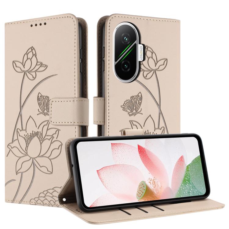For Redmi Turbo 4 Pro / Poco F5 5G Lotus Embossed Leather Phone Case with Lanyard