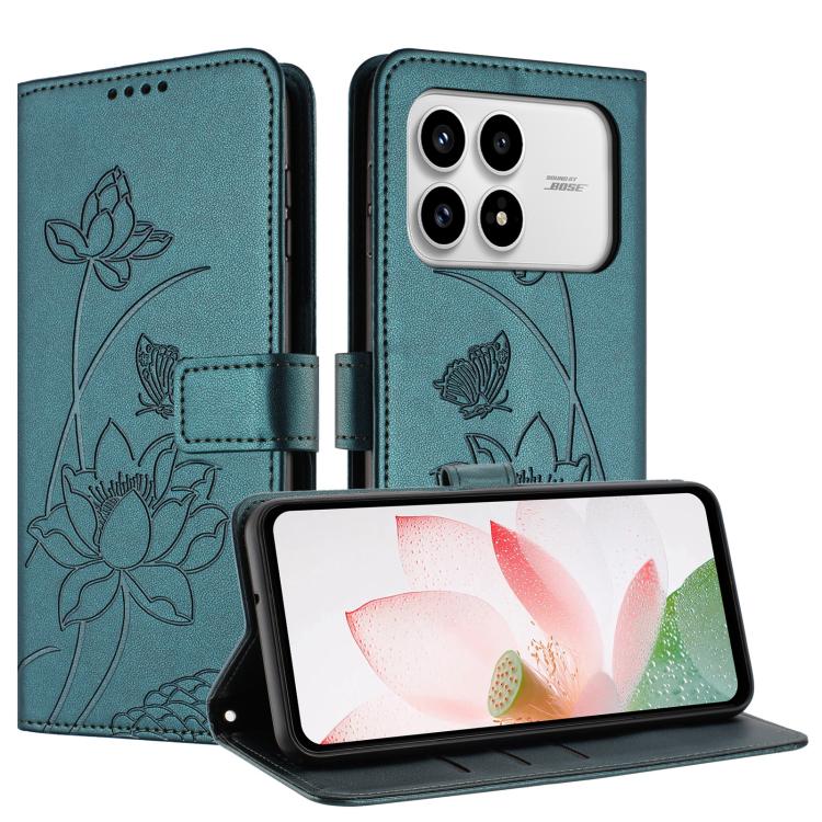 For Redmi K90 / Poco F8 Pro Lotus Embossed Leather Phone Case with Lanyard