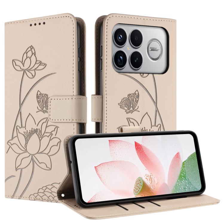 For Redmi K90 Pro Max / Poco F8 Ultra Lotus Embossed Leather Phone Case with Lanyard