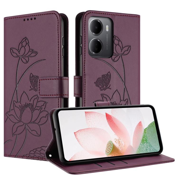 For Redmi 15a 5G Lotus Embossed Leather Phone Case with Lanyard