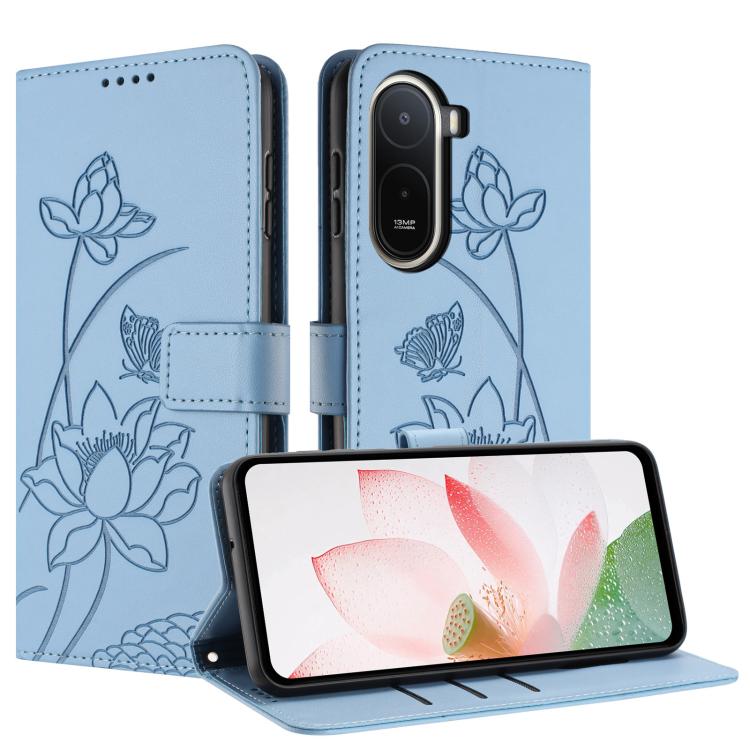 For Redmi A7 Pro 4G 171mm Lotus Embossed Leather Phone Case with Lanyard