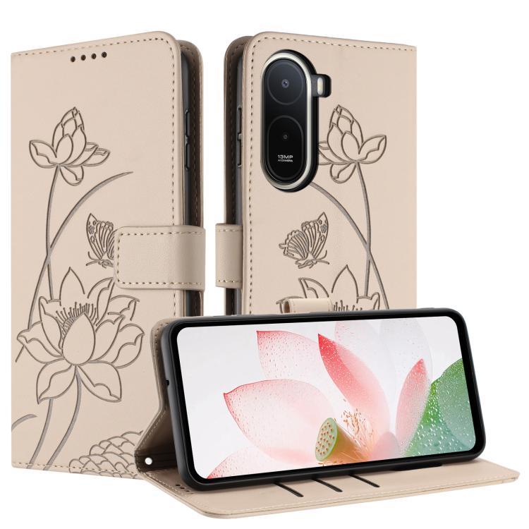 For Redmi A7 Pro 4G 171mm Lotus Embossed Leather Phone Case with Lanyard
