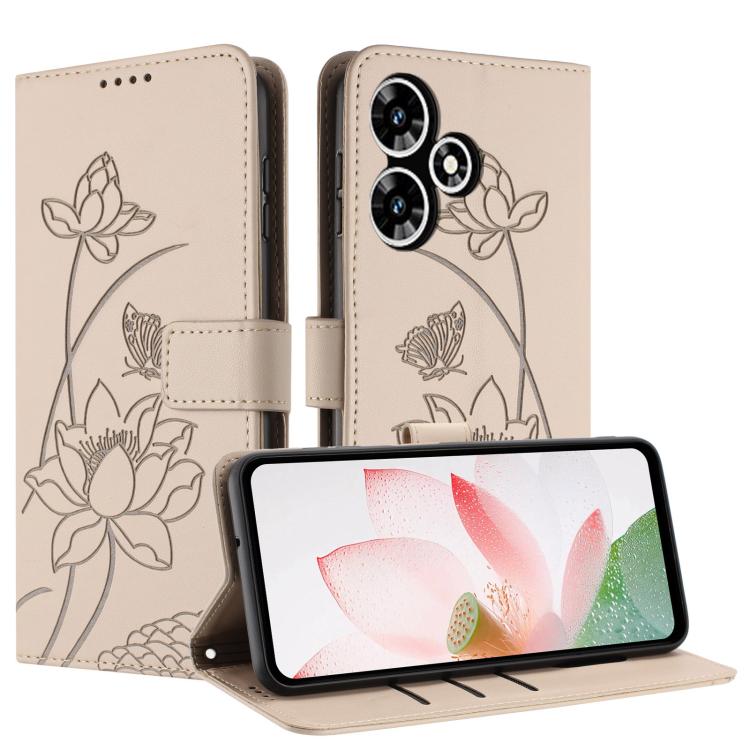 For Infinix Hot 30 Play NFC Lotus Embossed Leather Phone Case with Lanyard