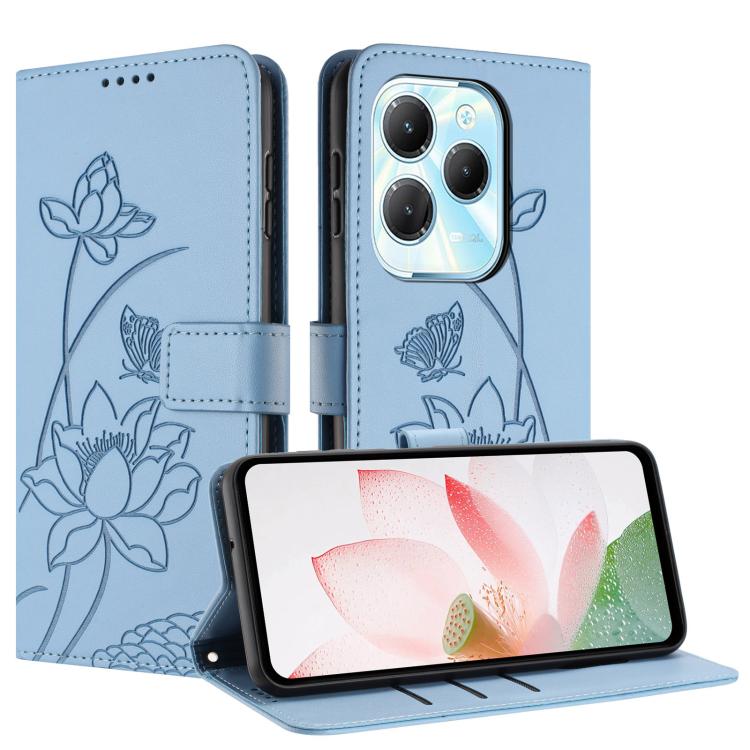 For Infinix Hot 40 / 40 Pro 4G Lotus Embossed Leather Phone Case with Lanyard