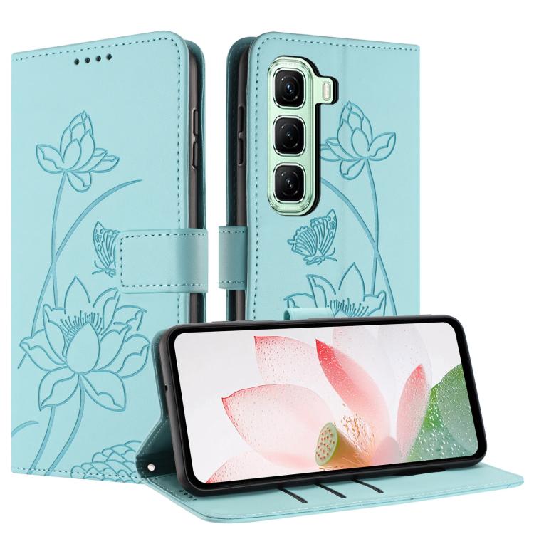 For Infinix Hot 50 5G Lotus Embossed Leather Phone Case with Lanyard