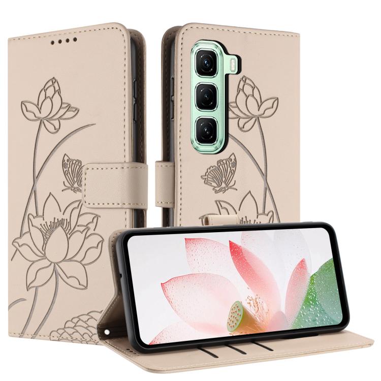 For Infinix Hot 50 5G Lotus Embossed Leather Phone Case with Lanyard