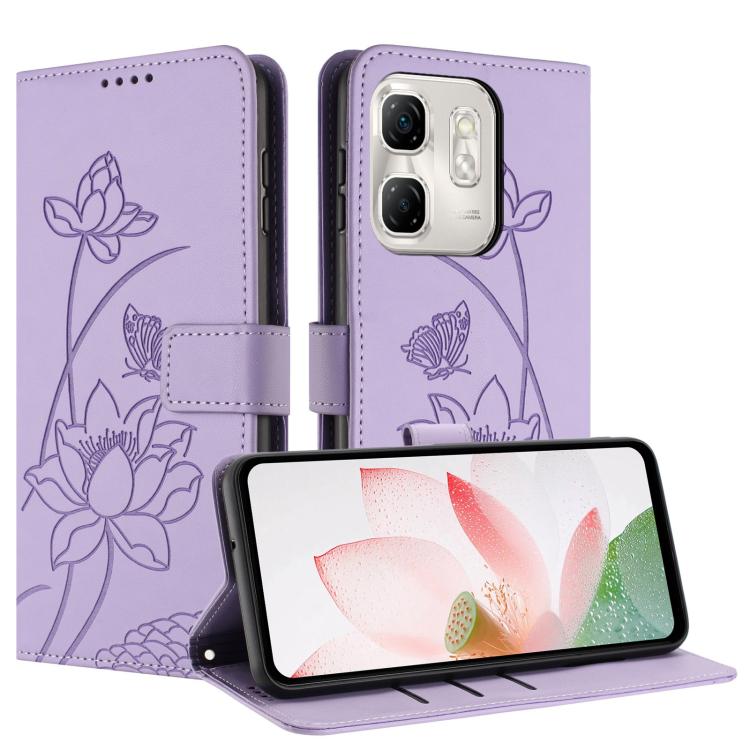 For Infinix Hot 50i / Smart 9 4G Lotus Embossed Leather Phone Case with Lanyard