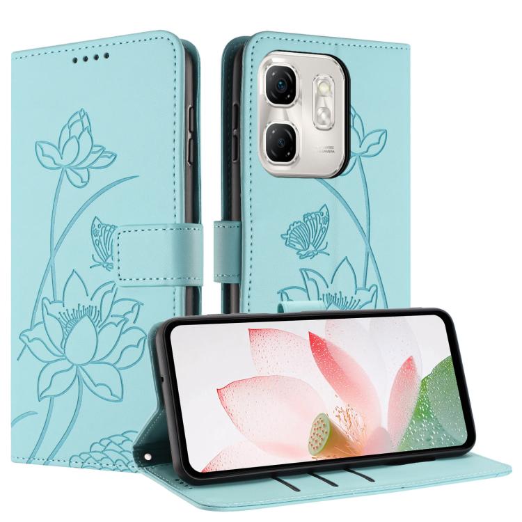 For Infinix Hot 50i / Smart 9 4G Lotus Embossed Leather Phone Case with Lanyard