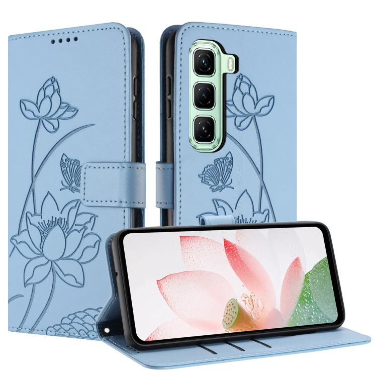 For Infinix Hot 60 Pro 4G Lotus Embossed Leather Phone Case with Lanyard