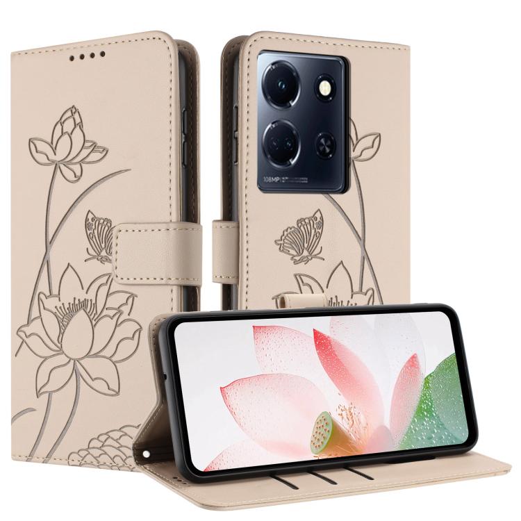 For Infinix Note 30 4G / 5G Lotus Embossed Leather Phone Case with Lanyard