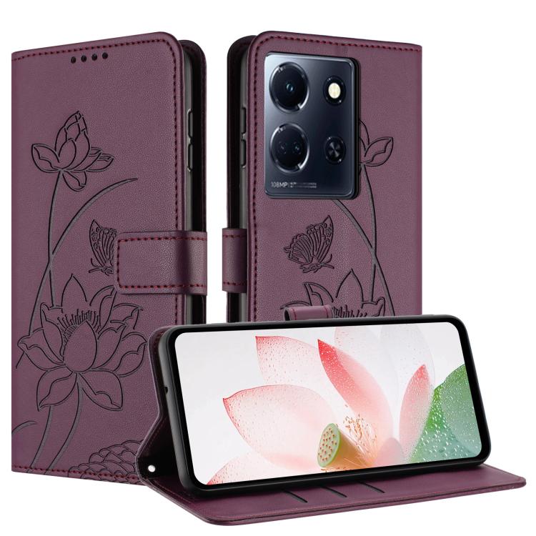 For Infinix Note 30 4G / 5G Lotus Embossed Leather Phone Case with Lanyard